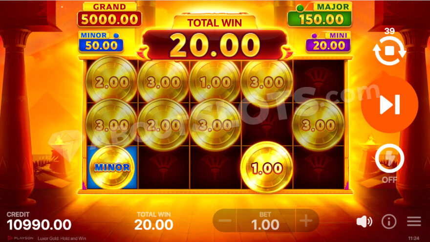 Hold and Win Bonus Game feature with jackpots at the top