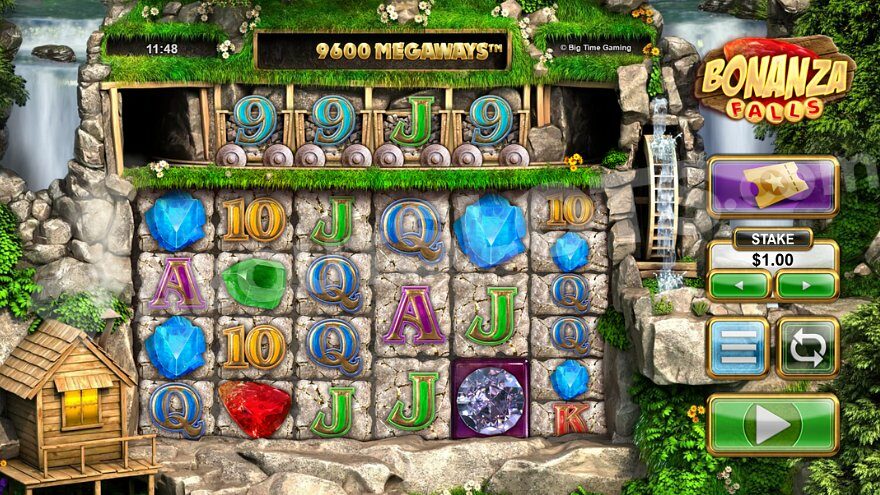 Megaways grid with four minecarts with symbols above the reels.