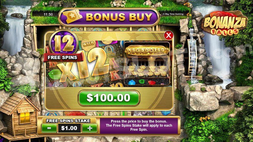 Menu offering free spins for 100x the stake.
