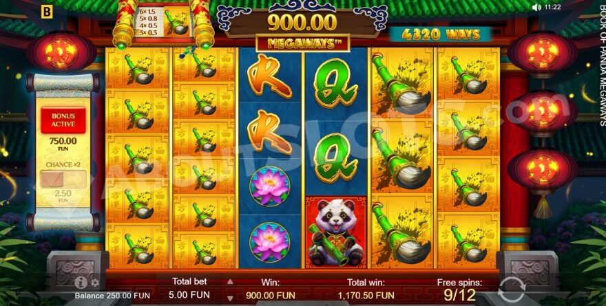 Screenshot of expanding symbols in free spins mode in Book of Panda Megaways slot