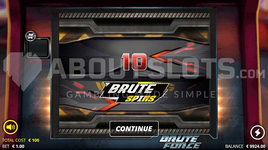 Free Spins intro screen in Brute Force slot.