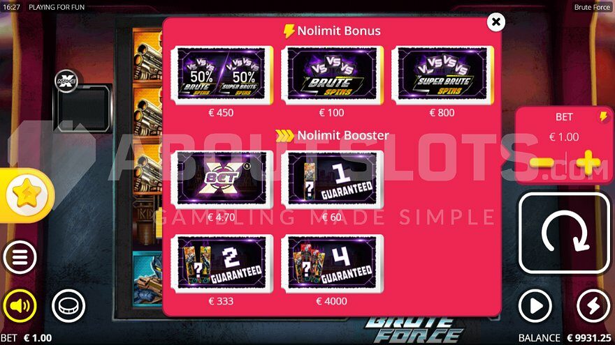 Feature Buy menu in Brute Force slot.