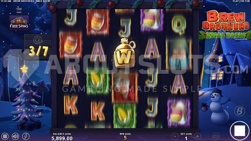 Sticky Wild Symbol during Free Spins in Brew Brothers Xmas Brew