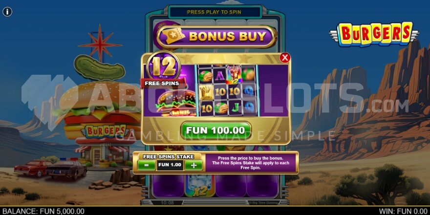 Burgers slot feature buy option screenshot