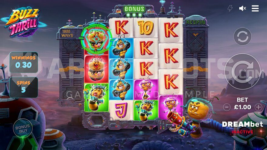 Bee shooting at reels during free spins.