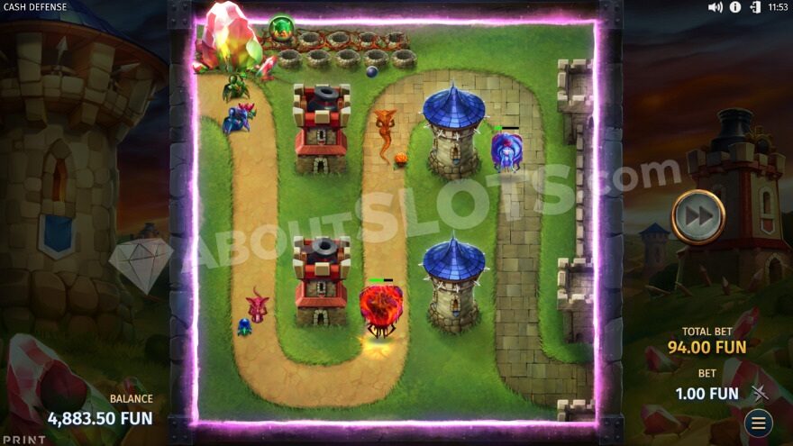 Grand TD bonus game with four defense towers