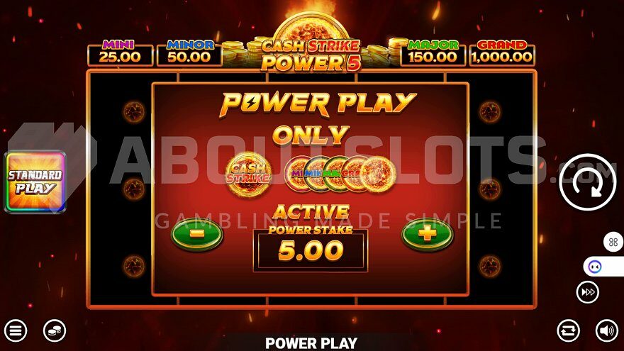 Screen offering the Power Play feature for 5x the stake.