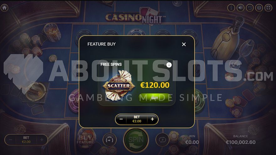 Screen offering to buy free spins for 60x the stake.