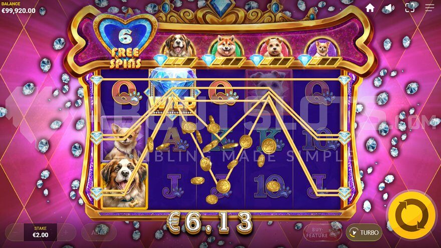 Winning with a diamond wild symbol on the second reel during Free Spins.