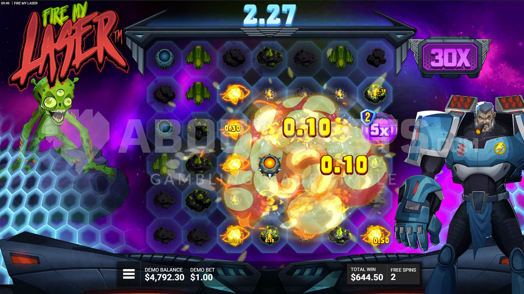 Extermination Bonus process with a win triggered by a Super Bomb.