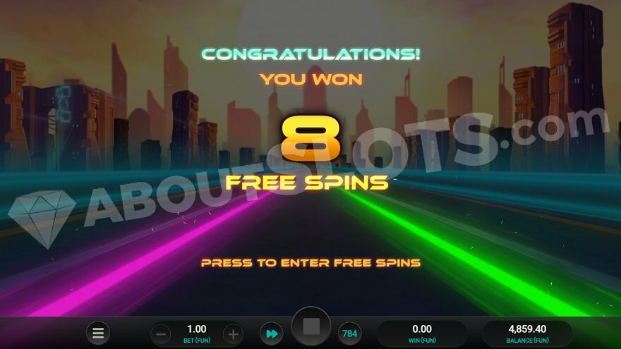 Screen with the inscription: "Congratulations, you have won 8 free spins."