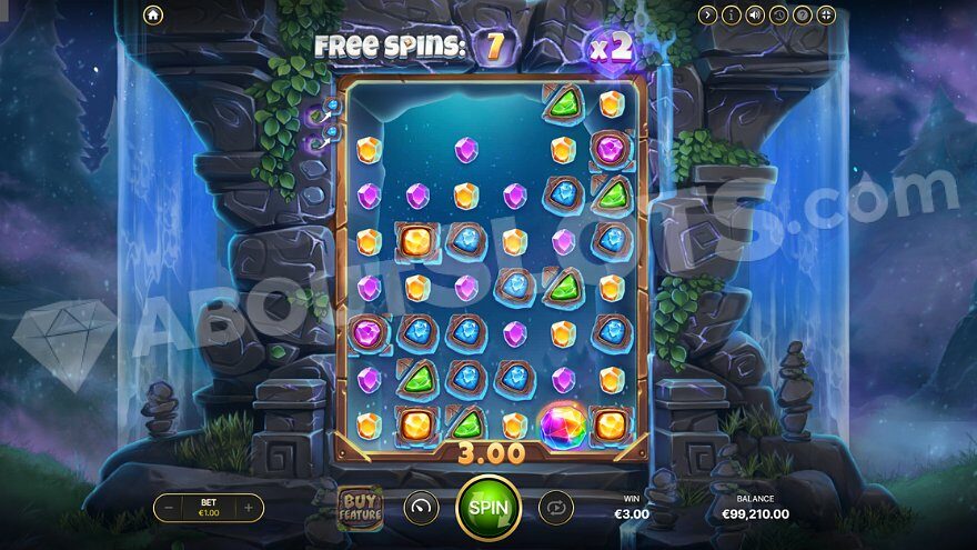 Gem Crush free spins feature with empty positions.
