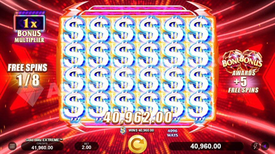 Free Spins feature with a significant win displayed on the reels.
