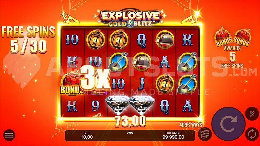 Win 7.3x the bet on the fifth of 30 free spins.