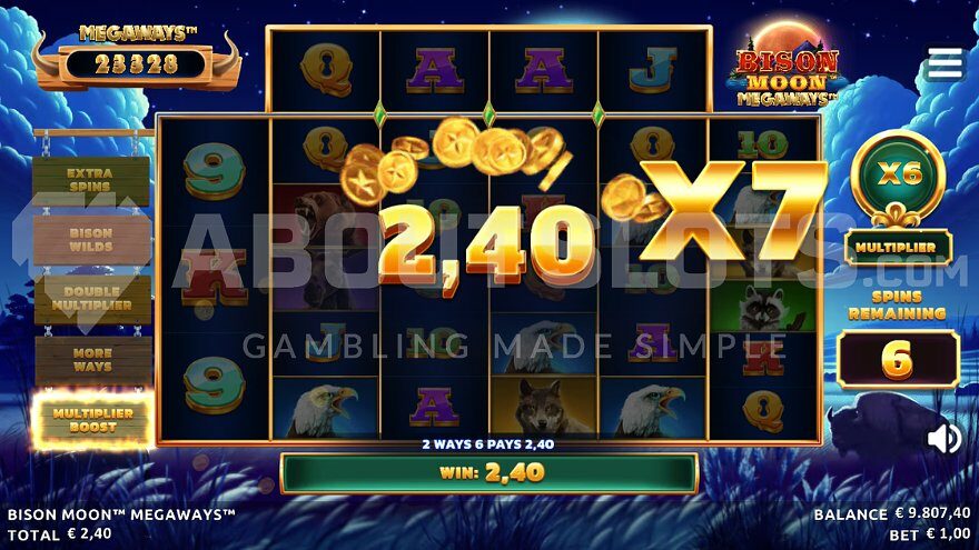 Winning 2.4X with a x7 multiplier in Free Spins mode.
