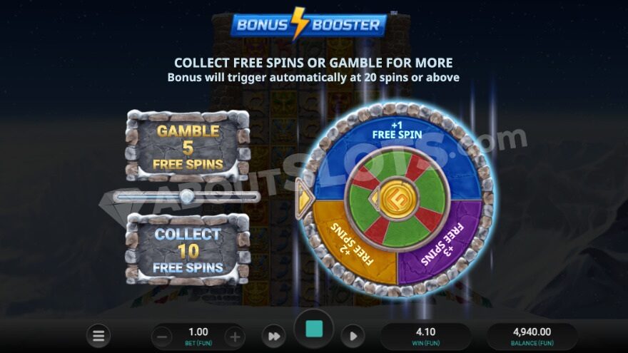 Bonus Booster option offering a chance to gain extra free spins.