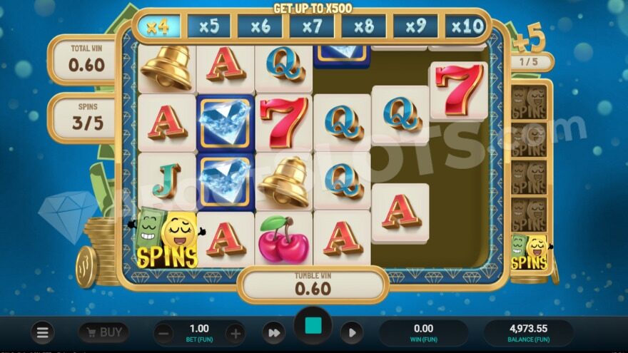 Multiplier Ladder bonus game showing the current multiplier above the reels.