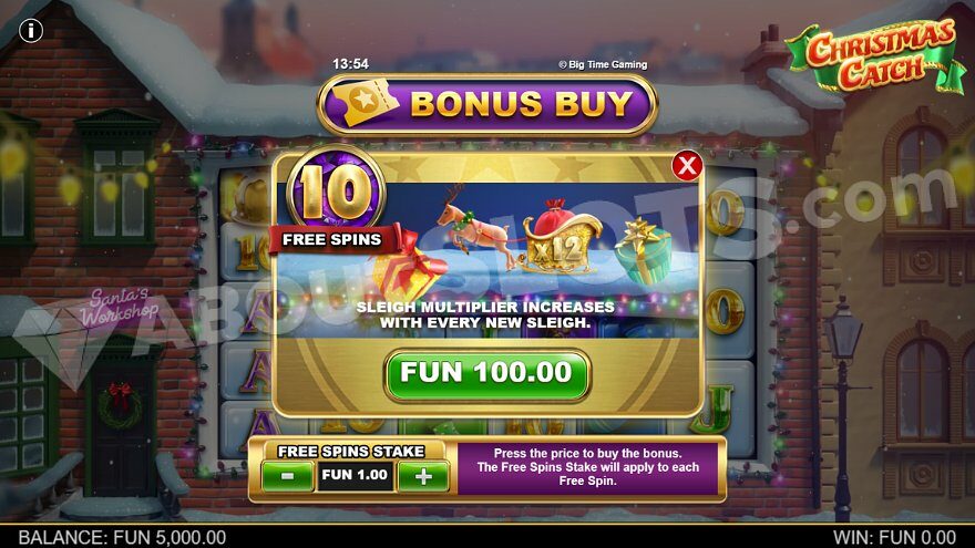Menu offering free spins for 100x stake.