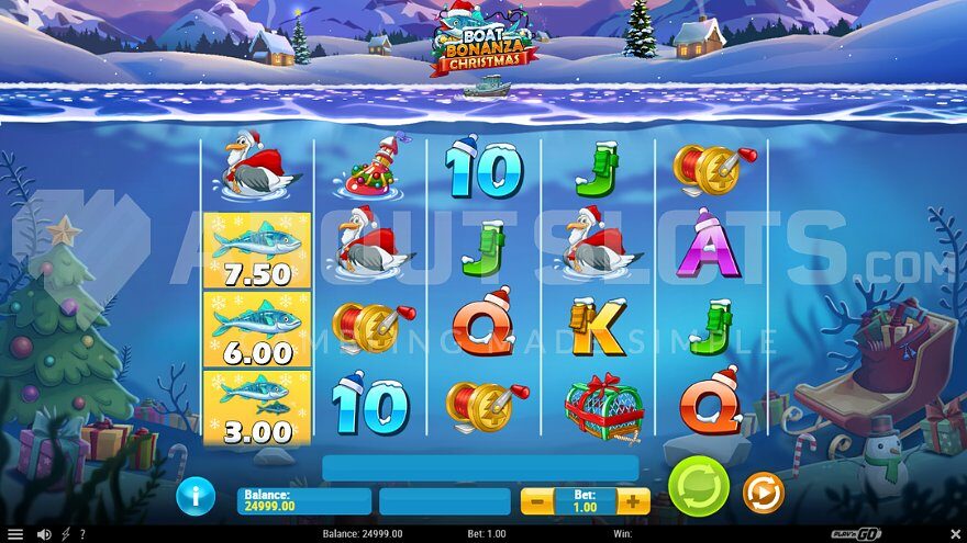Underwater slot machine with Christmas decorations.