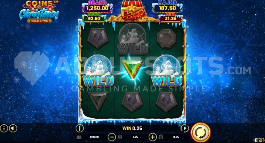 Wild Symbols on Reels 1 and 3 in Coins of Christmas: Hold & Win