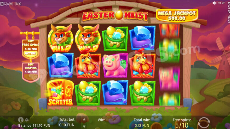 Free Spins bonus game with 2 rabbit wild symbols visible on the reels.