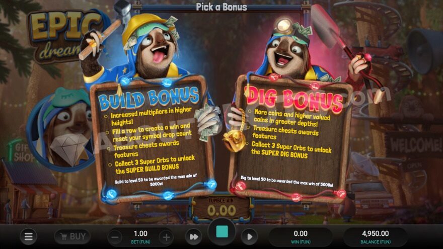 Bonus Pick feature offering two bonus options.