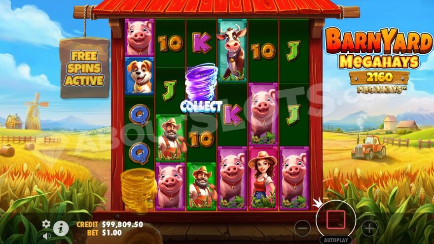 Free spins activation with the Collect symbol on the third reel.