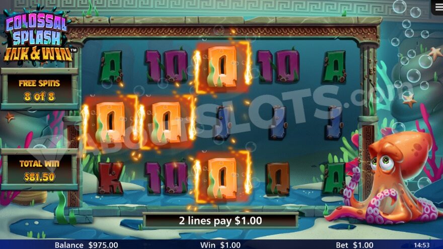 Free Spins bonus game with two winning lines on the reels.