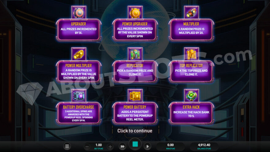 Introduction to the bonus game, showcasing various special symbols.