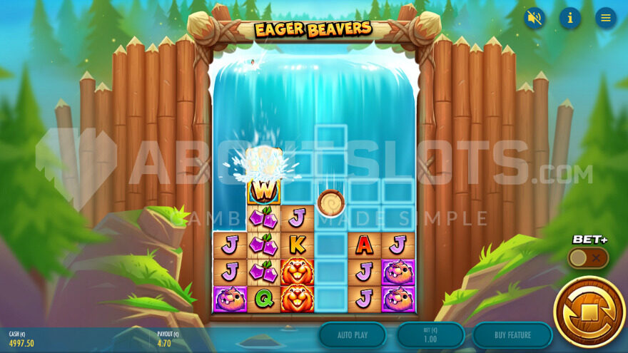 Wild Falls feature activation on the second reel.