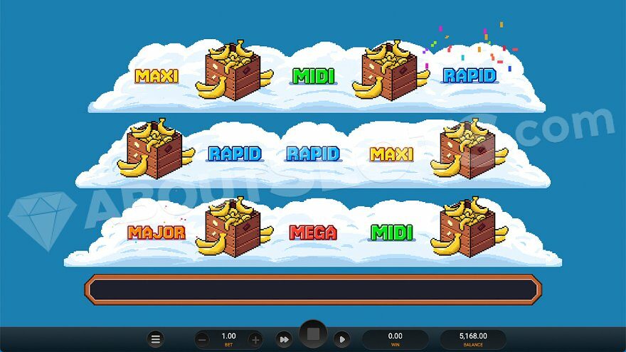 Six banana boxes and jackpot symbols.