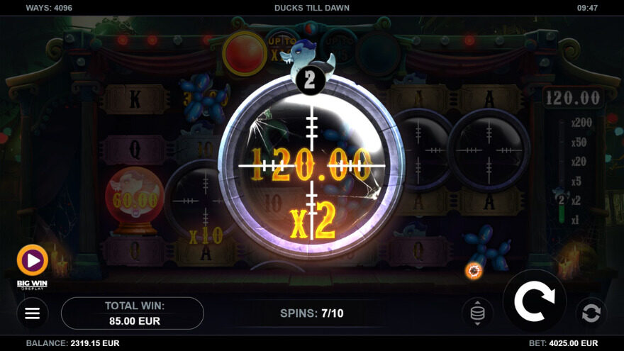 Free Spins mode with an active 2X crosshair.