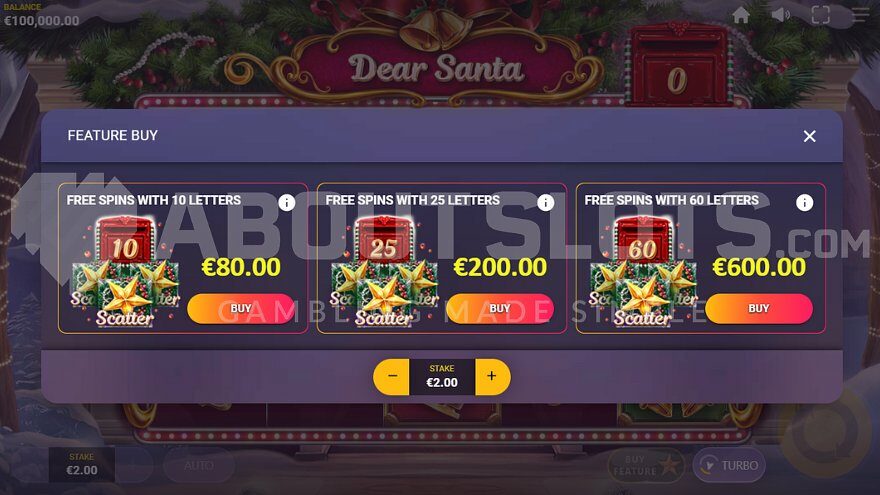 Bonus Buy menu offering free spins for 40X, 100X and 300X the stake.