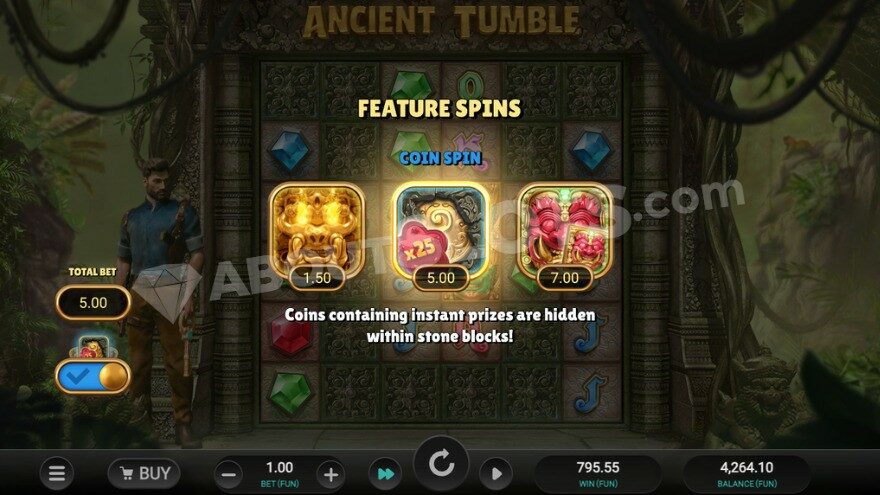Feature spins with three options to choose from.