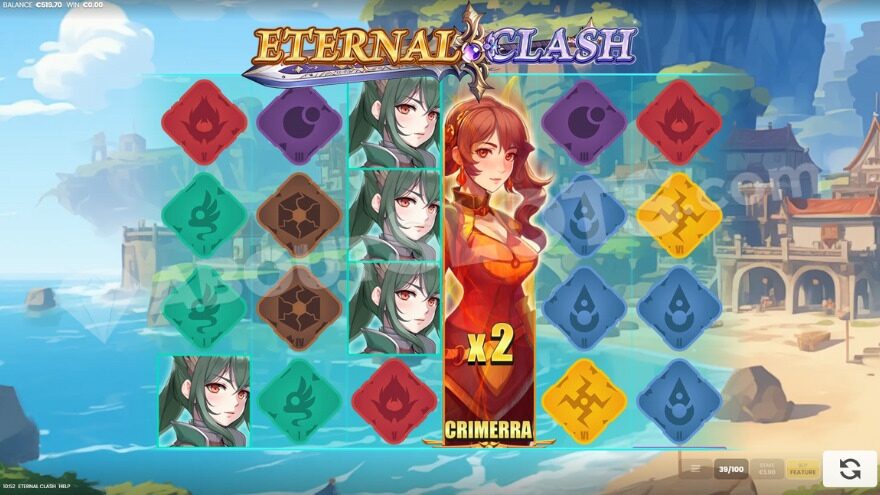Base game featuring a Big Symbol on the fourth reel with a 2X multiplier.