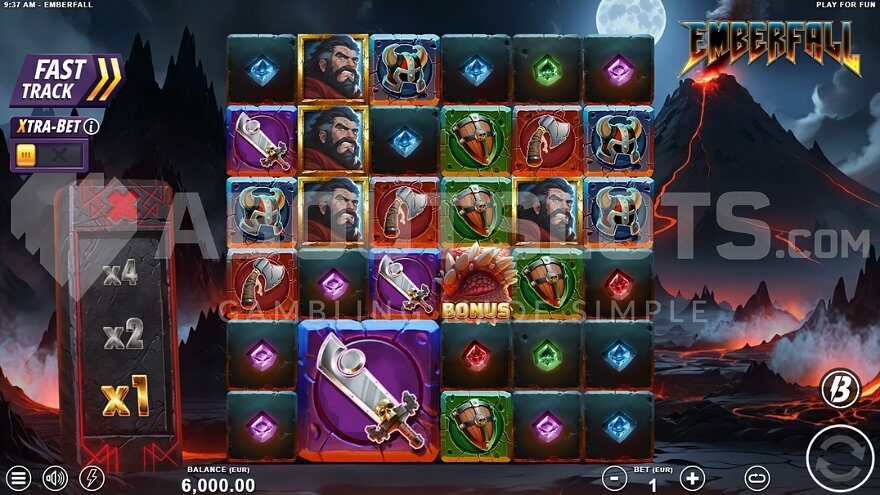 Slot machine on a volcano background.