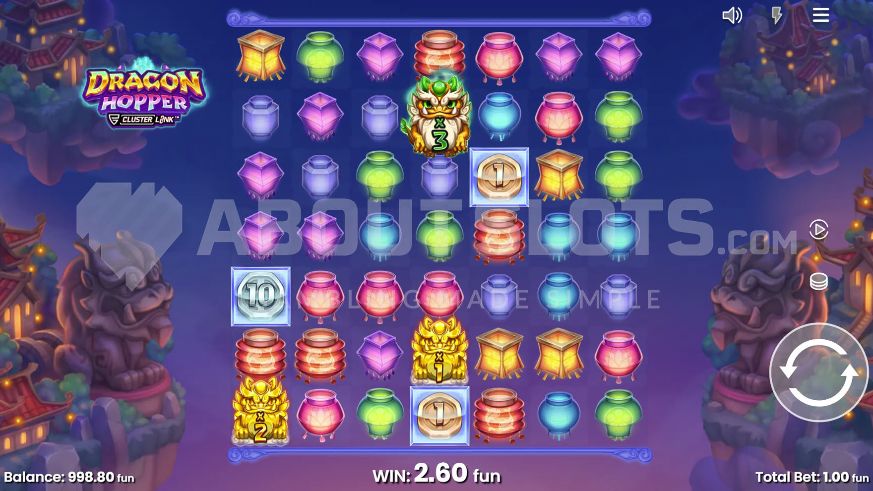 Base game view showcasing a 7x7 grid with a mix of low and high-paying symbols, plus special symbols on the reels.