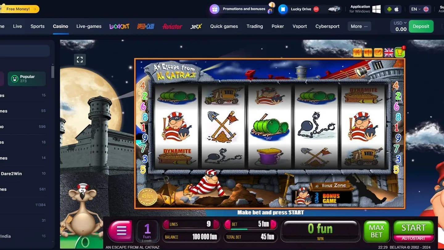 An Escape From Alcatraz at 1win