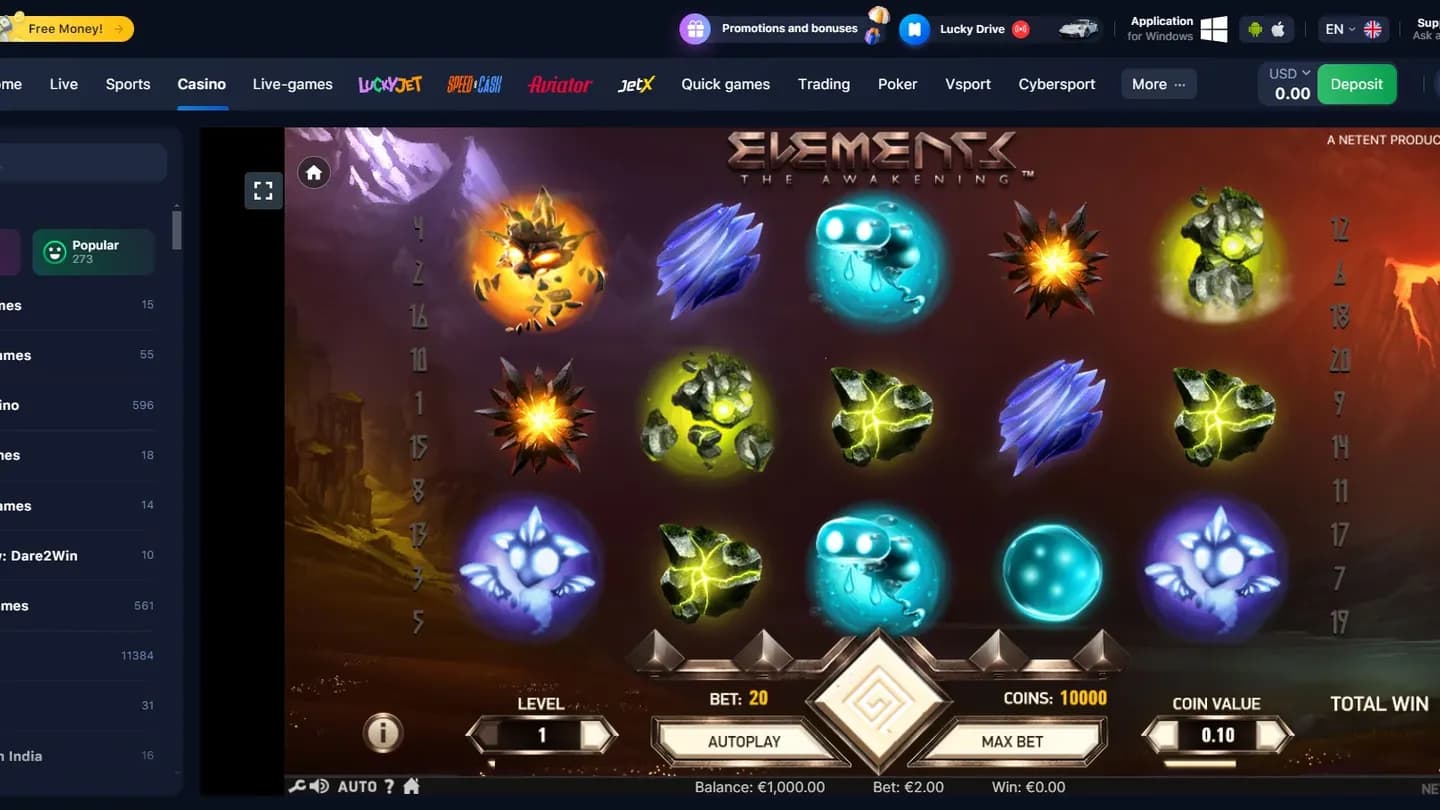 Elements The Awakening at 1win