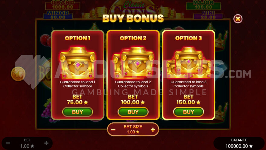 Classic Coins Feature Buy option at 1win