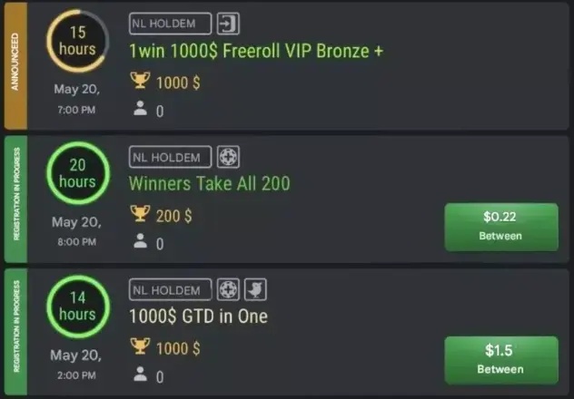 1Win Poker Tournaments