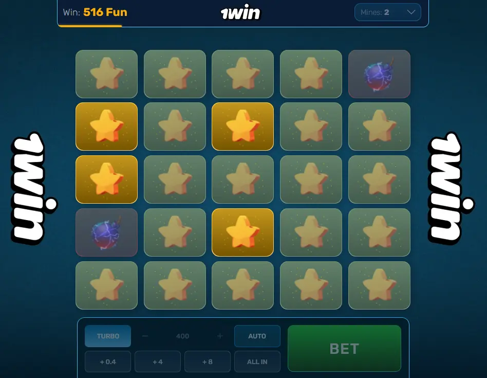 The location of mines and stars on the field in Turbo Mines