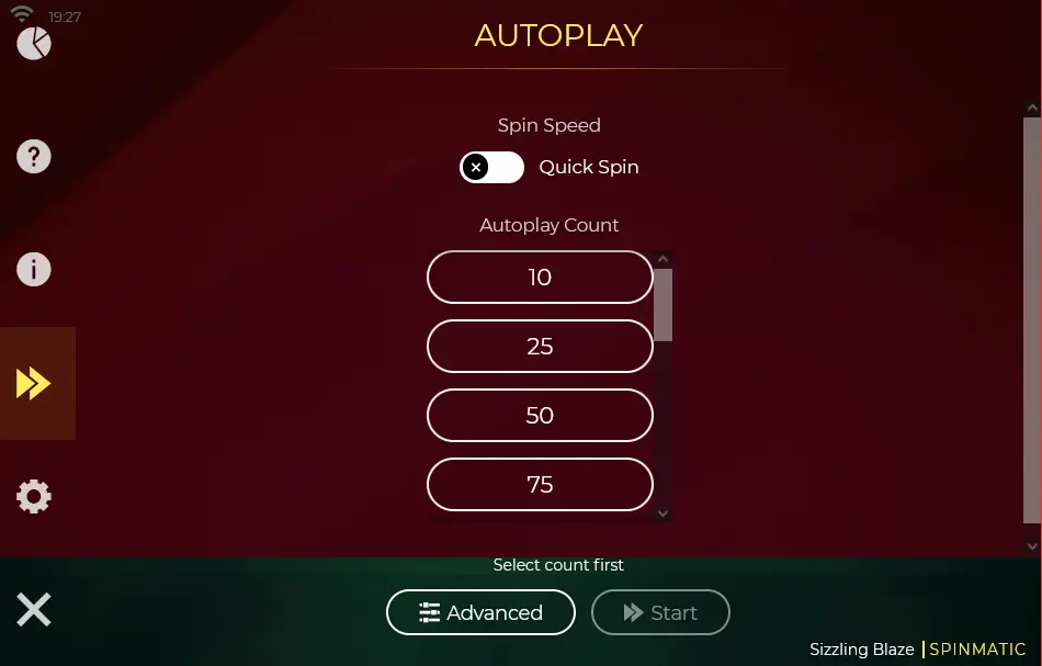 Sizzling Blaze Jackpot Autobet Setting